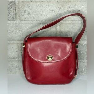 Vintage HOBO Red Leather Shoulder Bag | Classic Flap + Turn Lock